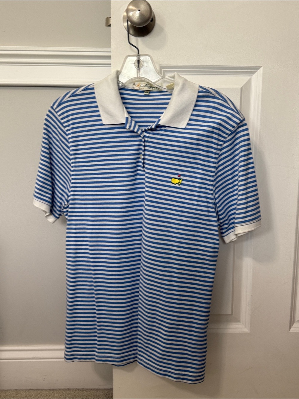 Magnolia Blue & White Striped Polo with Embroidered Logo